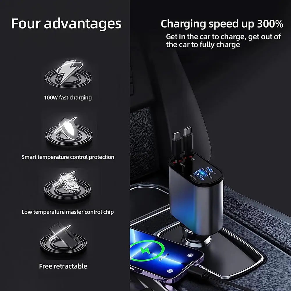 ChargeHub™ 4 IN 1 Retractable Car Charger